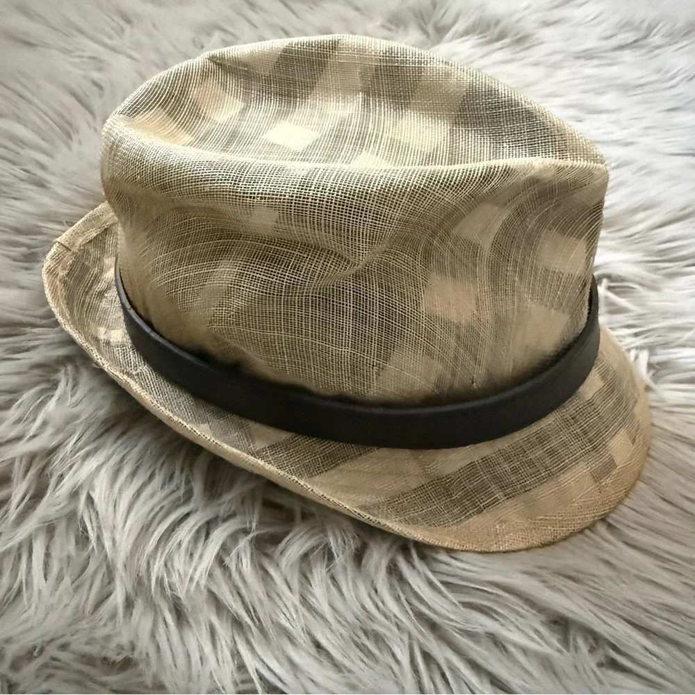 BURBERRY Houseferry Check Straw Fedora Hat London Size M